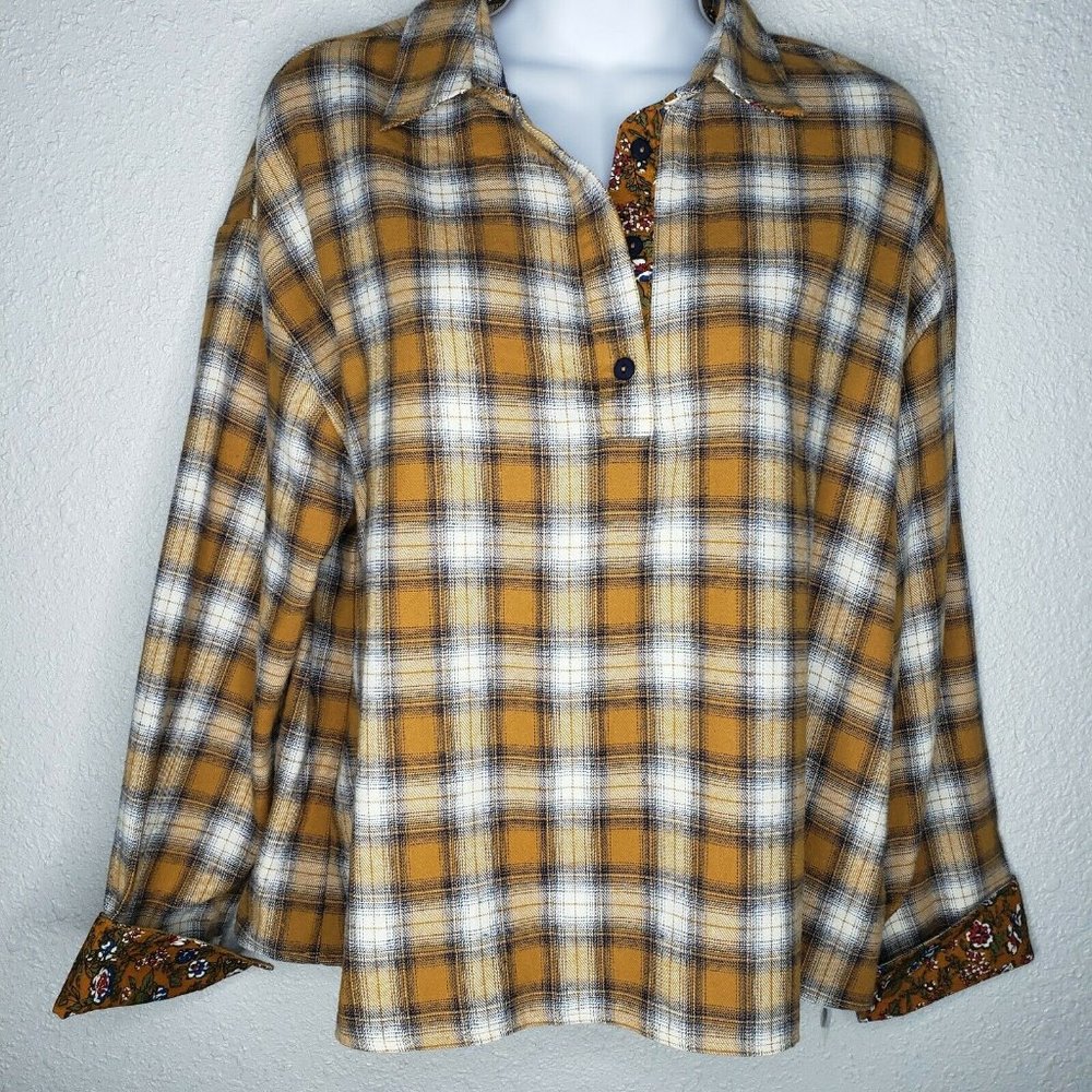 Hem and Thread Mustard Plaid Top - S